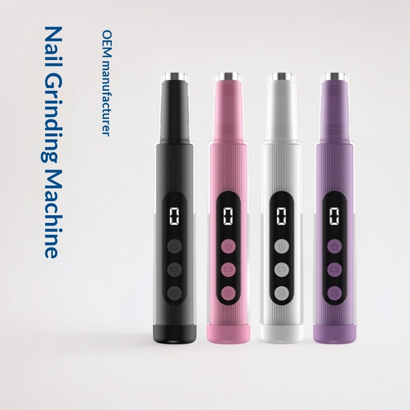 2-in-1 Electric Nail Grinder With LED Light Handheld Rechargeable Manicure Polishing Machine